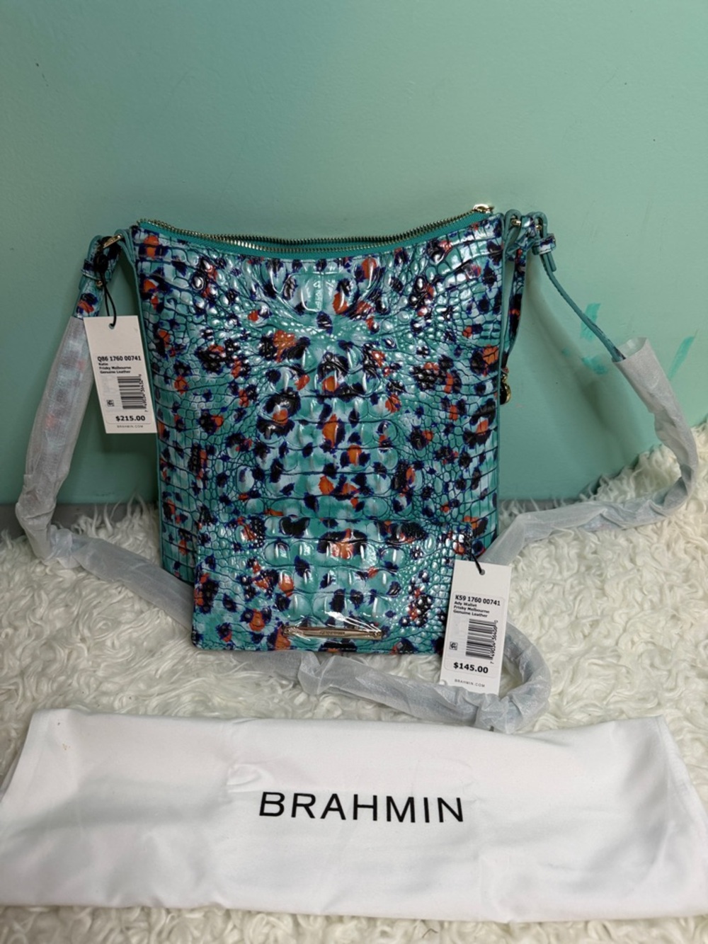 New Brahmin Katie Frisky Melbourne Turquoise Floral  Crossbody/Wallet